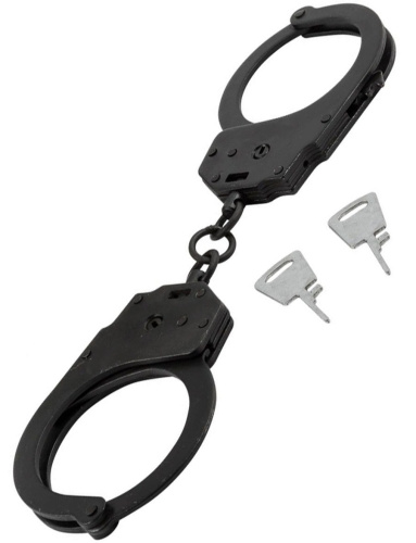 Настоящие милицейские наручники черного цвета с двумя ключами