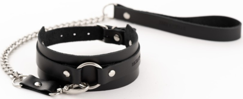 Широкий кожаный ошейник с поводком Lady's Arsenal черный фото 2