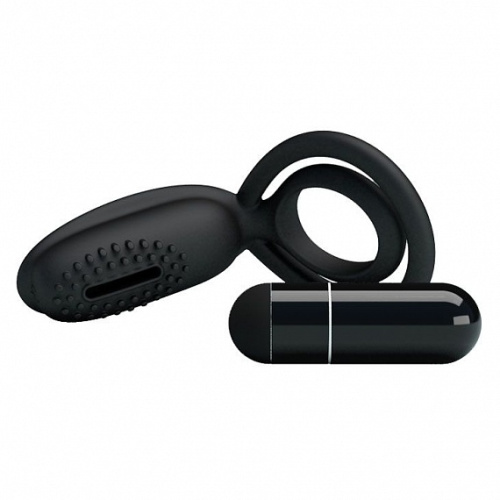 Эрекционное кольцо с клиторальной вибро-щеточкой и петлёй на мошонку фото 3