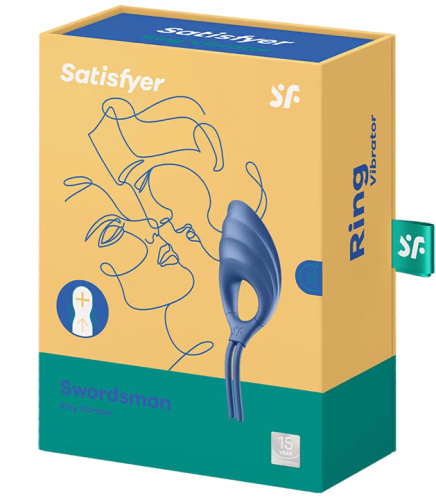 Эрекционное кольцо-лассо с вибрацией Satisfyer Swordsman синего цвета фото 9