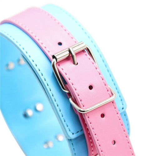 Розово-голубой ошейник с поводком на цепи фото 6