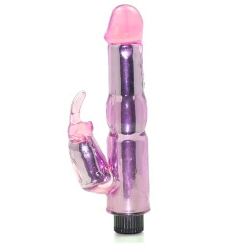 Розовый вибратор с клиторальным стимулятором-кроликом фото 2