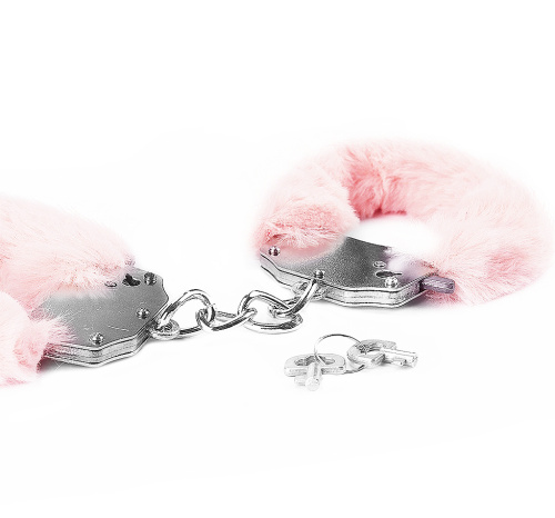 Розовые металлические наручники с мехом Fetish Pleasure фото 3
