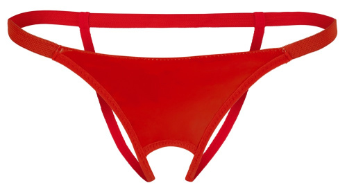 Виниловые красные трусики-стринги с открытой промежностью Black Level L/XL фото 3