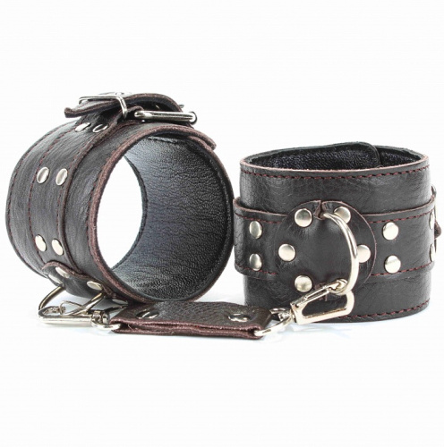 Наручники на пряжке из натуральной кожи темно-коричневого цвета фото 2