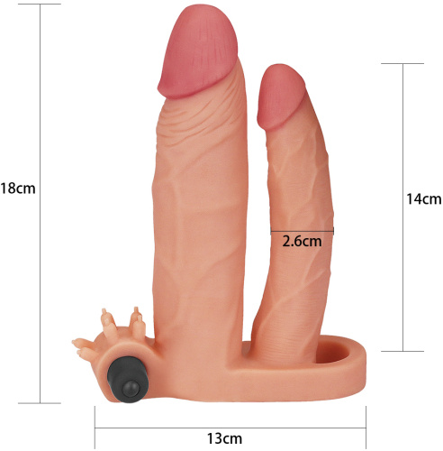 Удлиняющая вибронасадка для двойного проникновения Pleasure X Tender Vibrating Double Penis Sleeve + 3 см фото 5