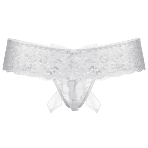 Кружевные белые стринги-шортики c бантиком S/M фото 2