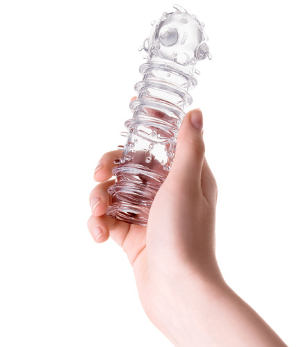 Прозрачная насадка на пенис с точечно-ребристым рельефом Toyfa Tark фото 2